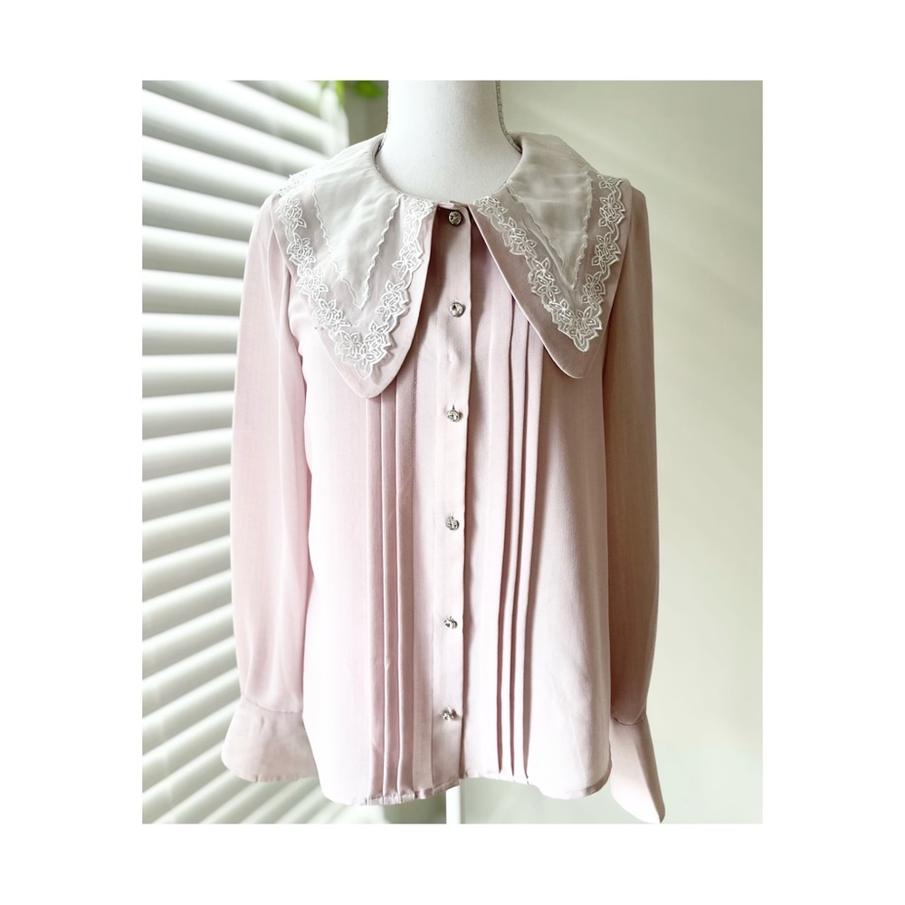 Blush Pink Blouse with Lace Detail